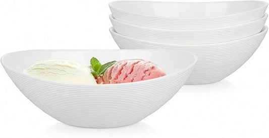 12 OZ Bowl Set of 6, Opal Glass 6 inch Oval Small Ice Cream Bowls for Breakfast Snack Dessert, Side Dishes, Fruit Kitchen, Microwave & Dishwasher Safe, White