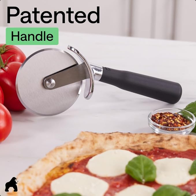 GORILLA GRIP Patented BPA-Free Large Pizza Cutter Wheel, 9 Inch, Extra Sharp Stainless Steel Blade, Slip Resistant Handle with Thumb Guard Protection, Slice Thick or Thin Pizzas, Pie, Pastries, Black