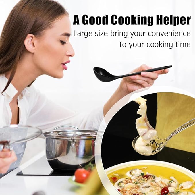 Large Plastic Serving Spoons,Disposable Heavy Duty Serving Spoons,Long Handle Scoop Soup Rice Ladle for Party Catering Buffet Restaurant,20 Pieces (Black Colander)