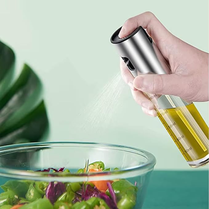 Oil Sprayer for Cooking – Glass Oil Dispenser Bottle with Stainless Steel Top, Olive Oil Sprayer, Cooking Oil Dispenser Set with Funnel, Brush & Cleaning Tool