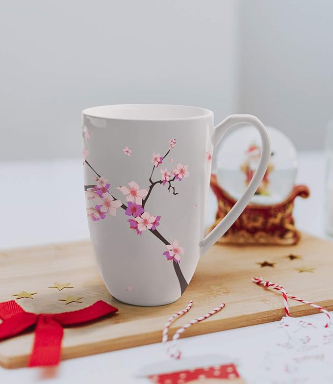 Tea Cup with Infuser and Lid for Steeping Loose Leaf Tea Bag Coffee Milk Women Office Home Gift 16oz Peach Blossoms