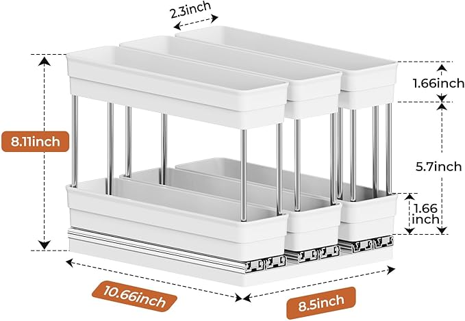 Pull Out Spice Rack Organizer for Cabinet, Slide Out Spice Racks Organizer, Easy to Install Spice Cabinet Organizers, 2.3''Wx10.66''Dx8.11''H, 3 Packs-2 Tiers (White)