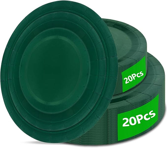 40Pcs Disposable Paper Plates Green,Including 20pcs 9" and 20pcs 7" Plates,Strong and Sturdy Disposable Plates for Party, Dinner, Holiday, Picnic,Birthday Party, Dinner Table, Wedding