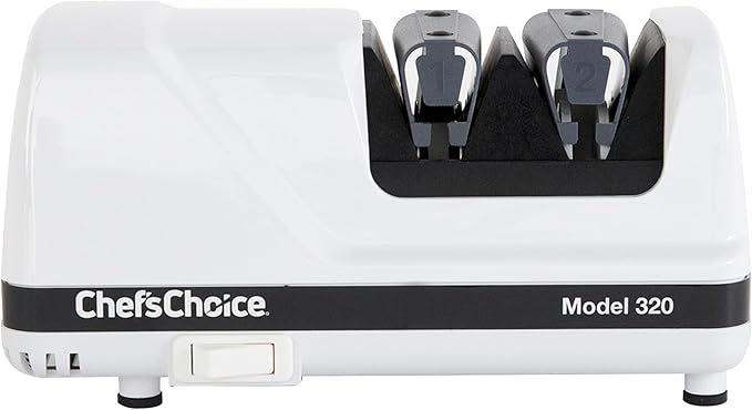 Chef'sChoice Professional Electric Knife Sharpeners FlexHone/Strop With 100-Percent Diamond Abrasives And Precision Angle Guides For 20-Degree Straight-Edge and Serrated Knives, 2-Stage, White