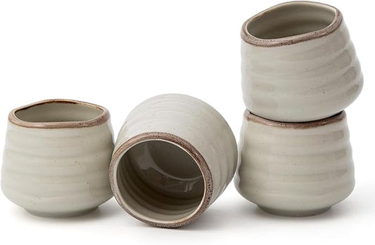 4pcs Japanese Tea Cup Set – 160ml 5.4OZ Ceramic Matcha Cup, Small Handless Espresso Cups, Cute Coffee Mugs for Valentine (Retro Grey)
