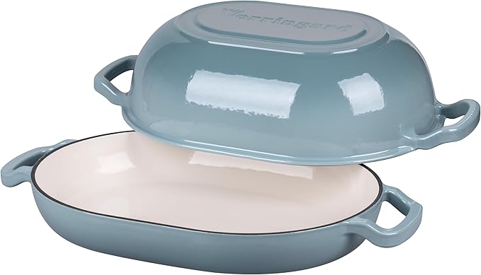 Enameled Cast Iron Sourdough Bread Oven, Dutch Oven, Loaf Cast Iron Bread Pan for Homemade Bread Baking, Meatloaf Pan with Lid, 7QT, Sea Salt