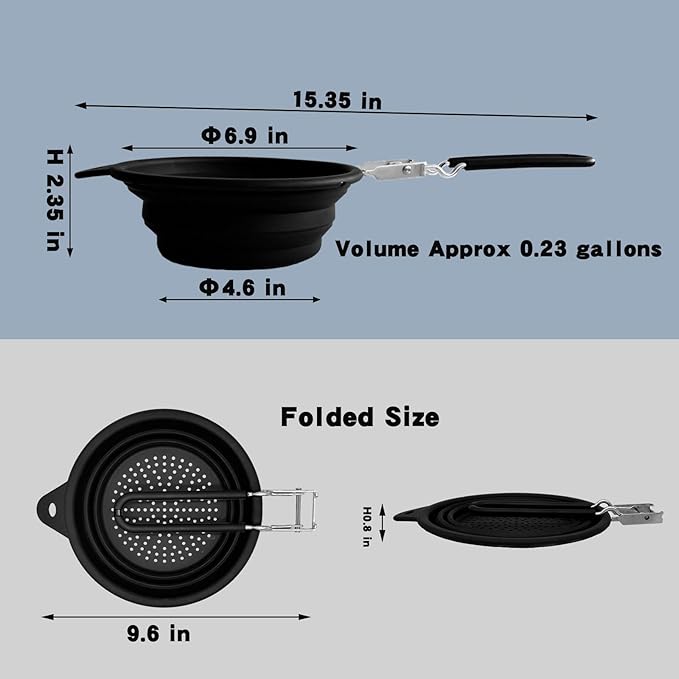 Silicone Collapsible Colander with Handle,Home/RV Kitchen Space Saving Silicone Colander,Drainage of Food,Vegetables,Fruits (Black)
