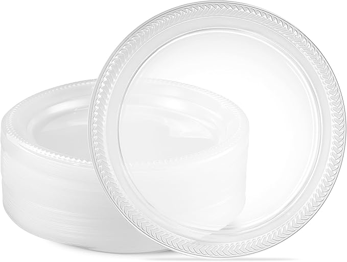 PLASTICPRO 40 Pack Clear Plastic Plates 9 Inch Durable Disposable Plastic Dinner Plates for Parties Events BBQ