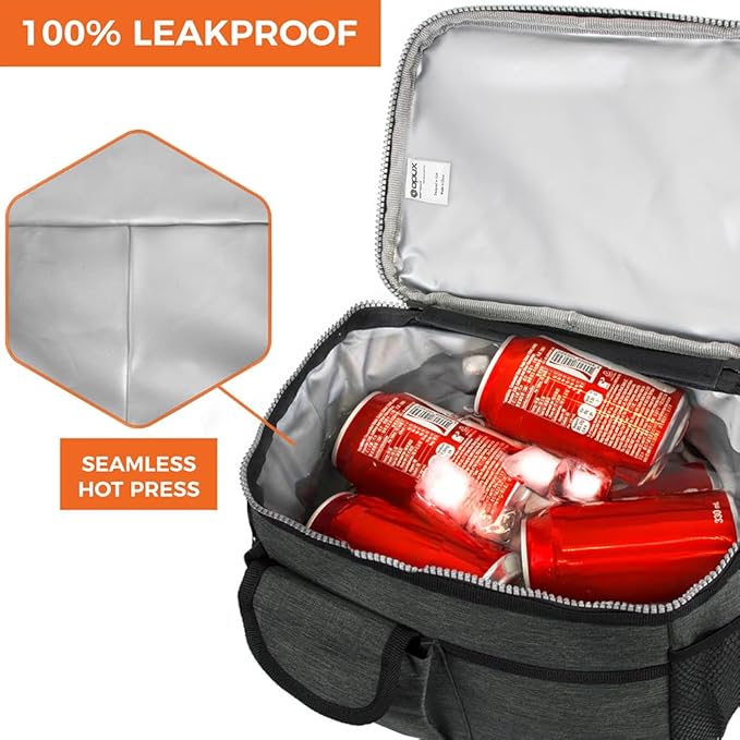 opux Insulated Lunch Bag for Men Women, Leakproof Charcoal Grey Lunch Box for Work, Portable Soft Lunch Cooler Bag with Shoulder Strap, Adult Lunchbox Lunch Pail for Kid Boy Girl School, 14 Can/8L