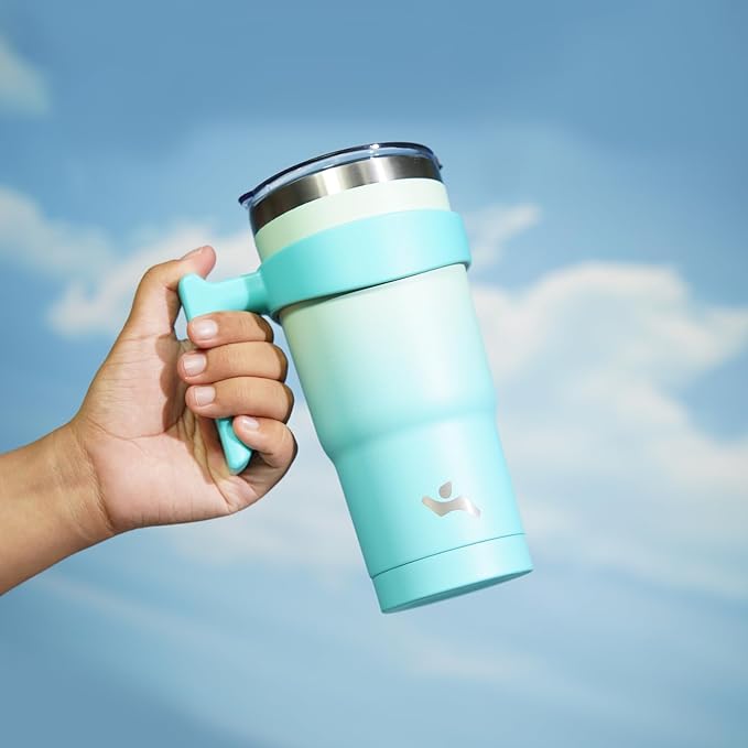 20 oz Tumbler with Handle and 2 Straw 2 Lid, Insulated Water Bottle Stainless Steel Vacuum Cup Reusable Travel Mug, Mint