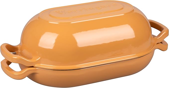 Enameled Cast Iron Sourdough Bread Oven, Dutch Oven, Loaf Cast Iron Bread Pan for Homemade Bread Baking, Meatloaf Pan with Lid, 5QT, Yellow