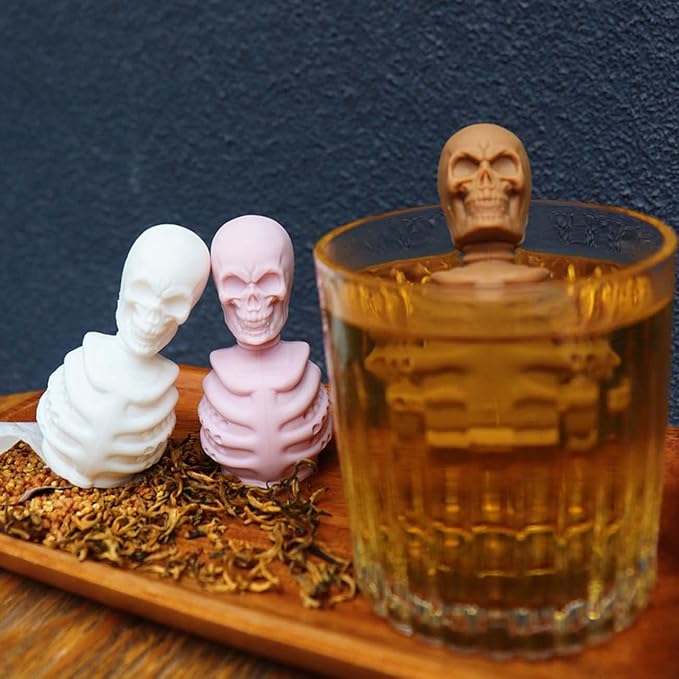 2 Skull Tea Infusers for Loose Tea, Food Grade Silicone Hot Tea Strainers for More Enjoyable Tea Times with Friends and Family(Black and Brown)