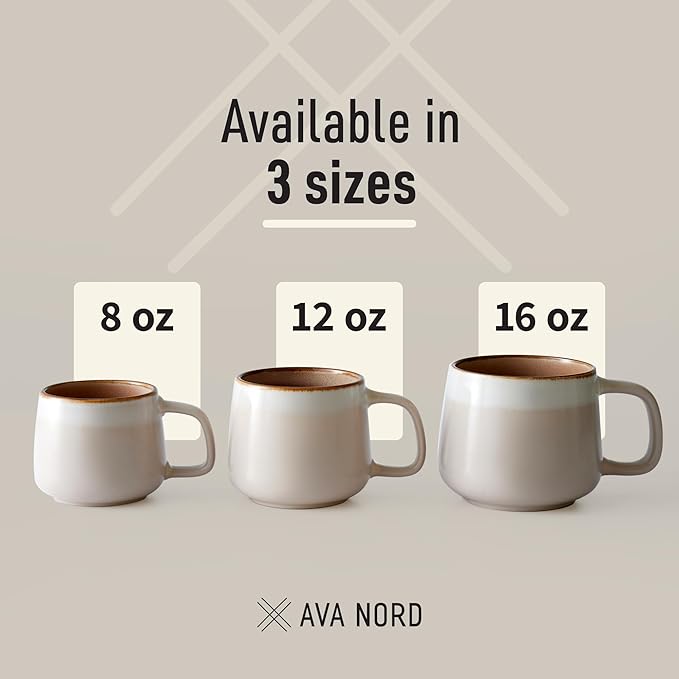 Small Ceramic Coffee Mugs Set of 4 | 8 oz Stoneware Coffee Cups | Lead-Free, Non-Toxic | Microwave & Dishwasher Safe | Comfortable Handle | Aesthetic Nordic Design for Cappuccino | Rose Sand