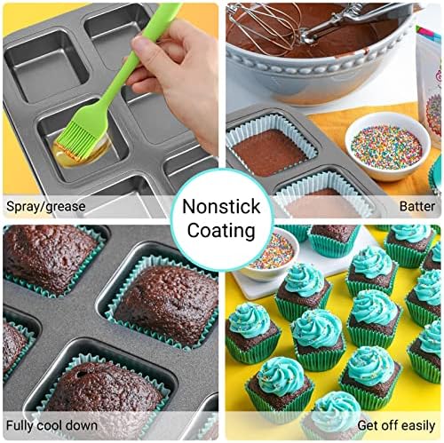 Beasea Nonstick Brownie Pan, 2 Pack 6 Cavity Black Square Brownie Muffin Pan Cake Pan Mini Cheesecake Cupcake Bakeware Carbon Steel 2x3 Cutter Brownie Baking Tray Bakeware for Oven Baking