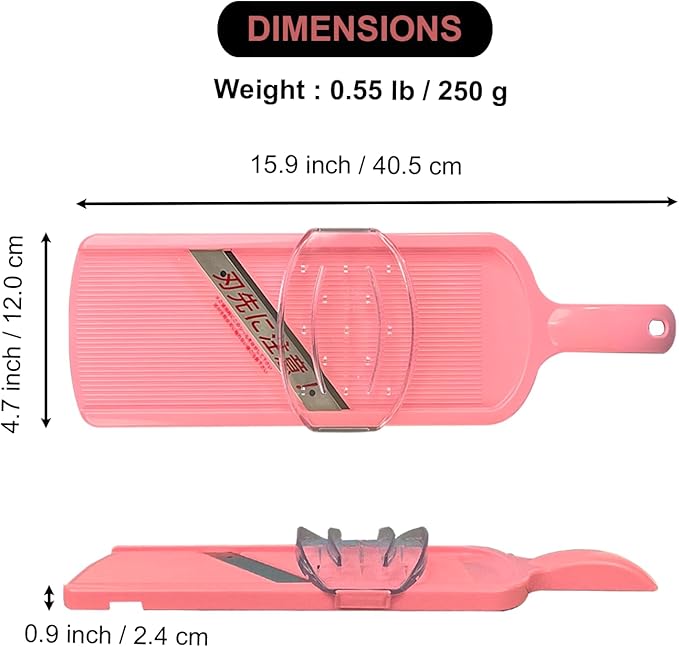 Mandoline Wide Cabbage Slicer 4.7 inches Pink, Julienne Thickness: 0.04 inch (1 mm), with Safety Holder, Made in Tsubame Japan (Pink)
