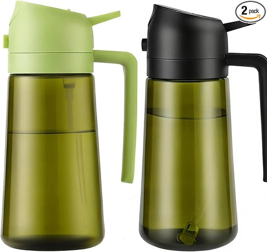 Aovdy 2PCS Oil Sprayer for Cooking 16oz,2 in 1 Olive Oil Dispenser and Oil Sprayer - 470ml Olive Bottle Spray and Pour - Glass Oil Dispenser for Kitchen Cooking Salad BBQ (Light-Proof -Black & Green)