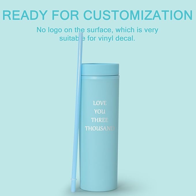sweet grain Skinny Tumblers with Lids and Straws(6 Pack) - 16oz Matte Pastel Colored Skinny Acrylic Tumblers, Double Wall Plastic Tall Skinny Tumblers Bulk for Cold Hot Drinks - Sky Blue