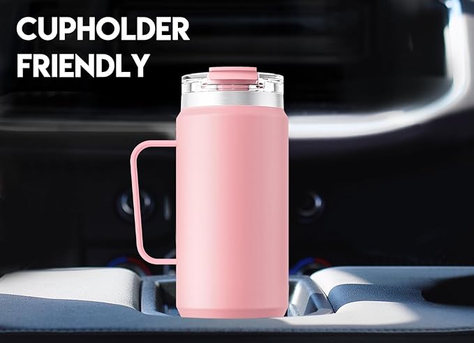 Meoky 40oz Tumbler with Handle, Stainless Steel Travel Mug with 2-in-1 Straw and Sip Lid, Vacuum Insulated Coffee Mug, 100% Leak Proof, Keeps Cold for 34 Hours or Hot for 10 Hours (Blush)