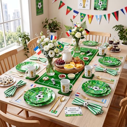I00000 20 Green Plastic Soccer Plates, Disposable Plates for Soccer Party