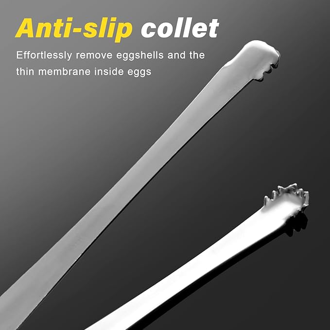 3pcs Egg Chalaza Remover Tongs, 5.98 Inch Toothed Design, Stainless Steel Eggshell Fragment Remover Tweezers, Multipurpose Kitchen Gadget for Eggshell Removal, Food Handling, Baking and Cooking Tools
