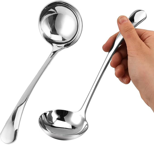 2 Pack Small Silver 7.9 Inch Gravy Soup Ladle - 18/10 Stainless Steel Sauce Ladle for Spooning Sauces or Gravies