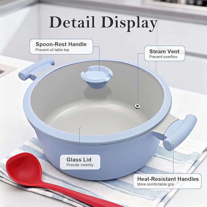 4.5 Quart Stock Pot with Lid, Non Stick Cooking Pot, Ceramic Soup Pot Nonstick, Induction Cookware for Pasta,Soup,Spaghetti, Stay-Cool Handle, Suitable for All Stoves, PFAS-Free, Blue