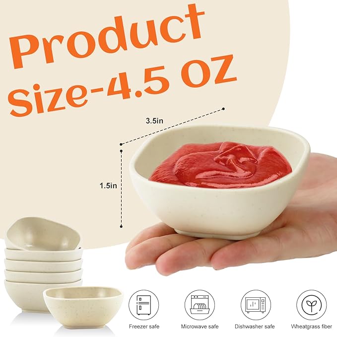 Homienly Wheat Straw Cups Set of 6, 4.5oz Unbreakable Dipping Sauce Cups & Sauce Cups, Condiment Cups for Charcuterie Cups, Mini Prep Bowls for Soy Sauce, Dessert & Sides - Beige