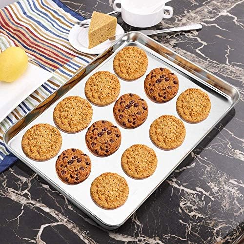 Wildone Baking Sheet Set of 3, Stainless Steel Cookie Sheet Cooking Sheet Pan for Baking & Roasting, 9/12/16 Inch, Non Toxic & Heavy Duty & Easy Clean (Pack of 2)