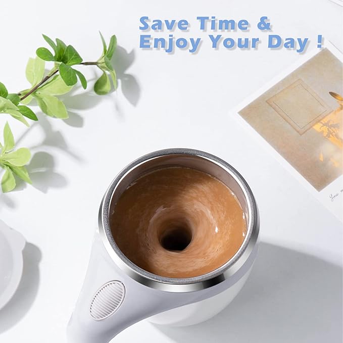 Self Stirring Mug - Automatic Magnetic Electric Coffee Mug, Rotating Cute Mixing Cup Tasse, To Stir Office/Kitchen/Travel/Home Coffee/Tea/Hot Chocolate/Milk-450 ml/15.2 oz(White)