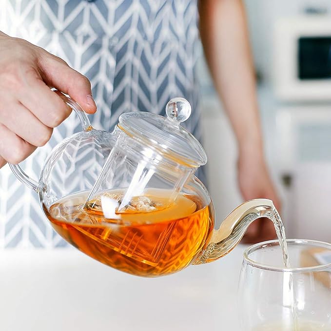 CnGlass Replacement Glass Tea Infuser with Lid for 33.8oz/40.6oz Teapot,Borosilicate Glass-Odor and Stain Free
