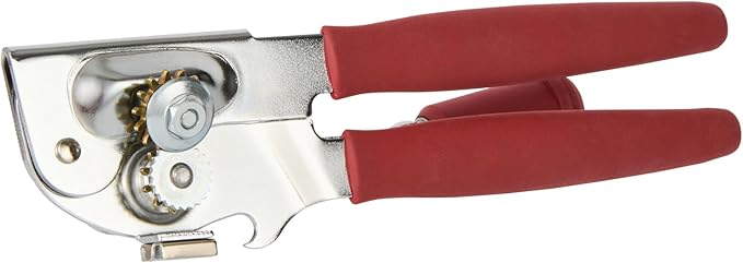 Restaurantware Stainless Steel Magnetic Manual Can Opener - 6 Pack - German Standard Red Crank Can Opener with Magnet, Ergonomic Handles, Non-Slip - Heavy-Duty Hand Can Opener, Easy Turn, Sharp Blade