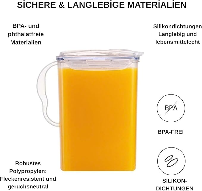LocknLock Aqua Fridge Door Water Jug with Handle BPA Free Plastic Pitcher with Flip Top Lid Perfect for Making Teas and Juices, 2 Quarts, Clear