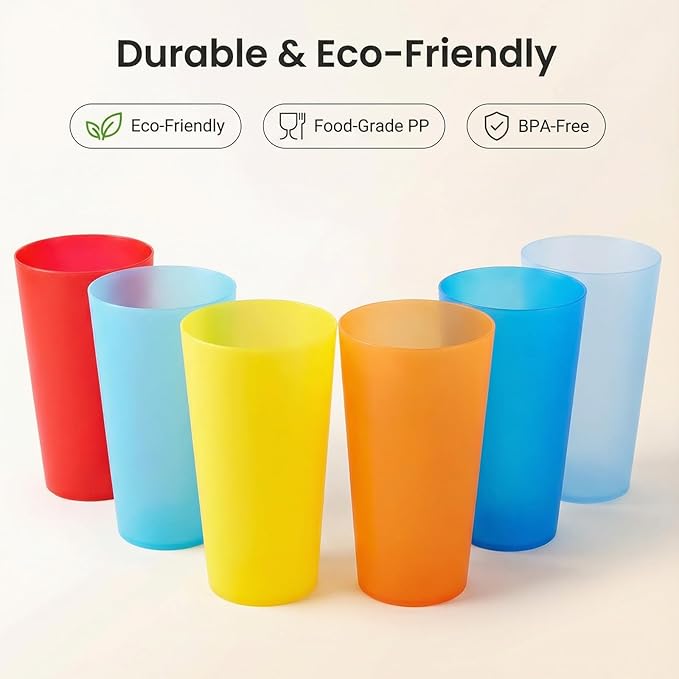 Reusable Plastic Cups 32 oz - Large Cups Dishwasher Safe - BPA Free Plastic Tumblers Drinking Glasses set of 12 - Unbreakable Big Cup for Kitchen Party Camping Outdoor