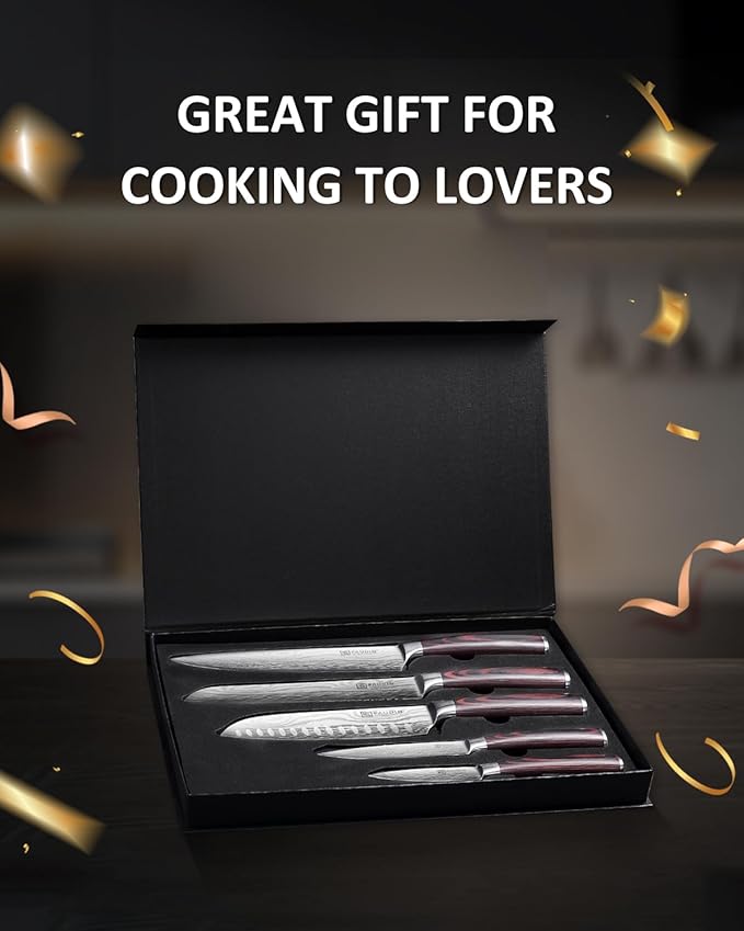 PAUDIN Knife Set, 5PCS Kitchen Knife Set without Block, Stainless Steel Chef Knife Set with Pakkawood Handle, Professional Kitchen Gift Sets for Cooking Lovers