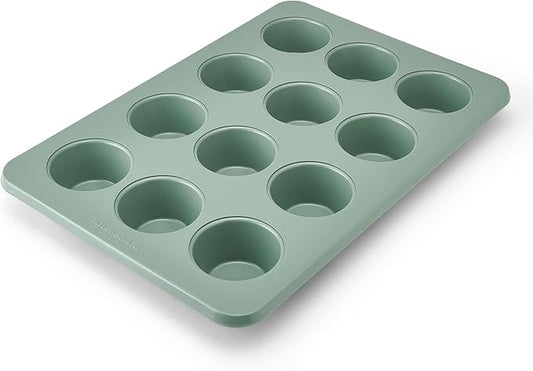 KitchenAid Nonstick Swiss Engineered Aluminized Steel Muffin Pan, Dishwasher Safe, 12 Cup, Cardamom