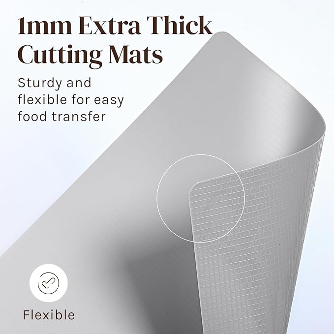 Cooler Kitchen Extra Thick Flexible Cutting Mat Set With Food Icons & EZ-Grip Back (Set Of 4 Mats) - Flexible Cutting Boards for Kitchen - Flexible Plastic Cutting Board Set (Black and White)...