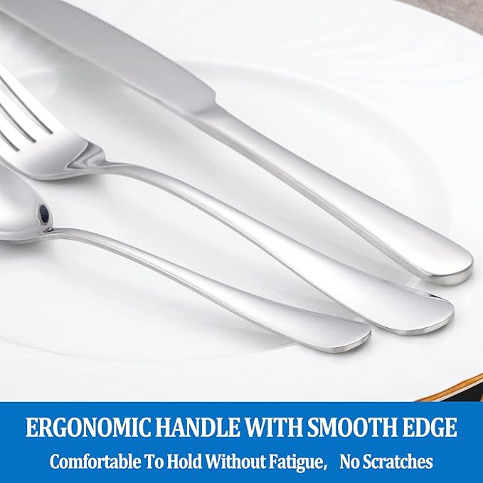 12 Pcs Forks and Spoons Silverware Set,Food Grade Stainless Steel Flatware Cutlery Set for Home,Kitchen and Restaurant,Mirror Polished,Dishwasher Safe - 6 Dinner Fork(8 inch) and 6 Teaspoon(6.5 inch)