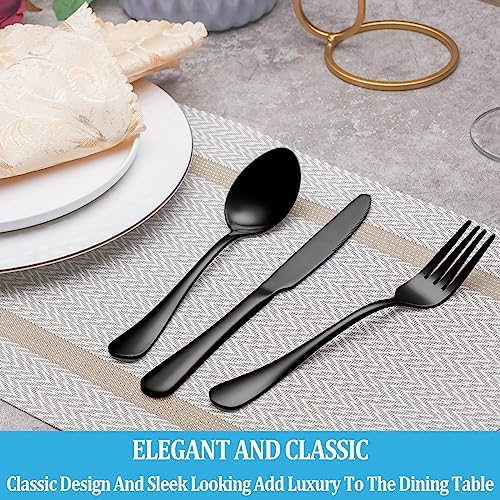 40 Pcs Black Silverware Set, Stainless Steel Flatware Set Service for 8, Mirror Polished Cutlery Utensil Set, Durable Home Kitchen Eating Tableware Set, Include Fork Knife Spoon Set, Dishwasher Safe