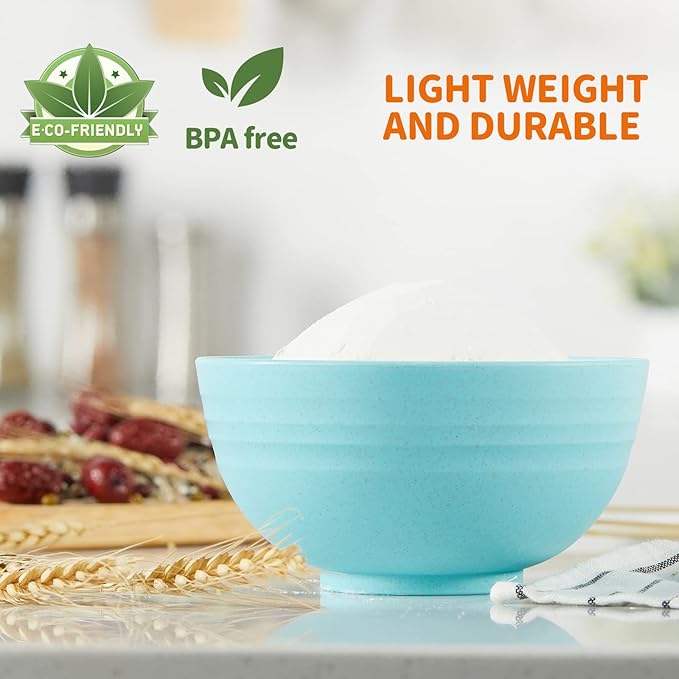 Unbreakable Cereal Bowls Set of 6, 24 OZ Made from Wheat Straw, Microwave & Dishwasher Safe, BPA-Free, for Dessert, Cereal, Serving, Soup, Oatmeal, Pasta, Salad, Lightweight Soup