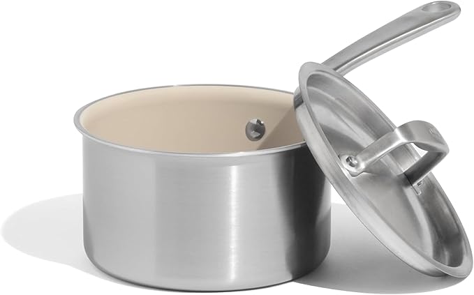 Made In Cookware | 2 QT Ceramic Non Stick Saucepan with Lid | 5-Ply Stainless Clad with Stay-Cool Handle | Professional Cookware | Crafted in Italy | Induction Compatible