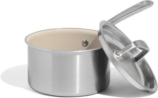 Made In Cookware | 2 QT Ceramic Non Stick Saucepan with Lid | 5-Ply Stainless Clad with Stay-Cool Handle | Professional Cookware | Crafted in Italy | Induction Compatible