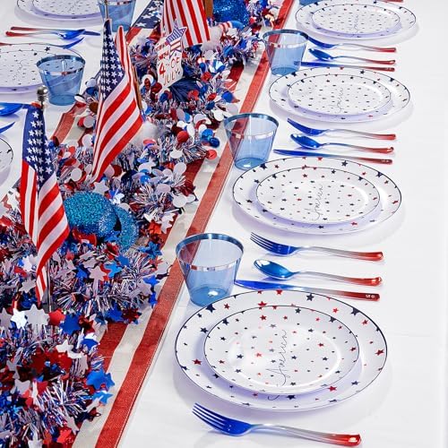 EjonirInjonir 180pcs 4th of July Plastic Plates for Independence Day