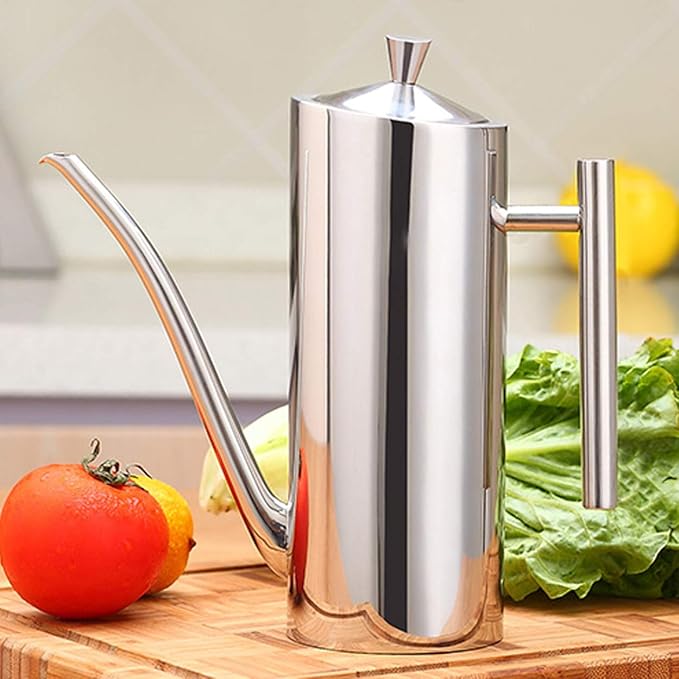 Sumerflos Olive Oil Dispenser Bottle Stainless Steel, 700ml/24oz Drip-Free Pouring Oil Pot, Large Oil Storage Container for Salad and Kitchen Cooking