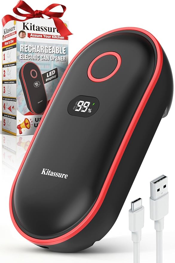 Handsfree Smart Touch Rechargeable Electric Can Opener Easy Flex Side Cut All Can Sizes with LED Display and Smooth Edge Safety for Arthritis & Seniors, Auto Kitchen Christmas Gifts (Black)