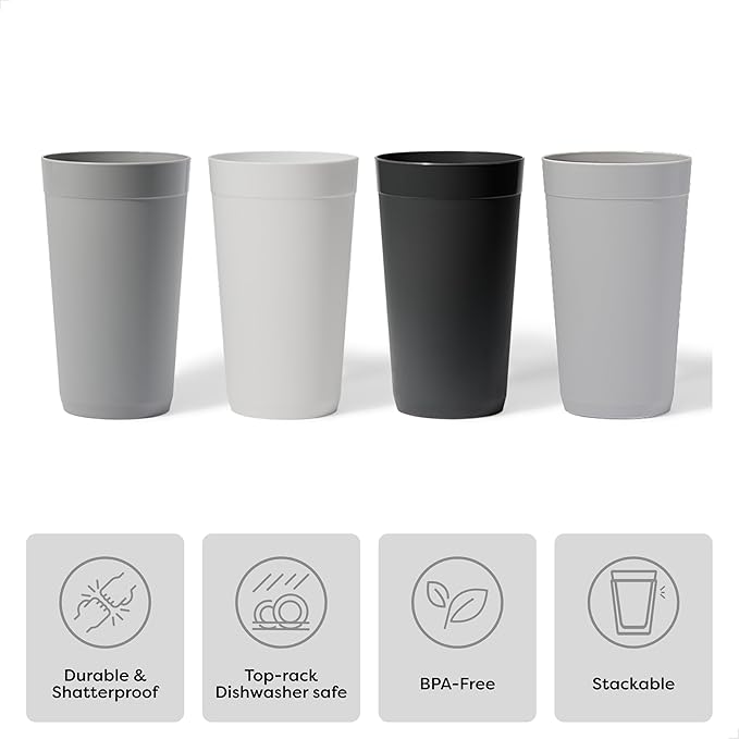 Betta 20oz Everyday Tumbler - Slate Set, 12 Count, PP Drinking Glasses, BPA-Free, Shatterproof, Microwave Safe and Top Rack Dishwasher Safe Plastic Stackable Water Cups