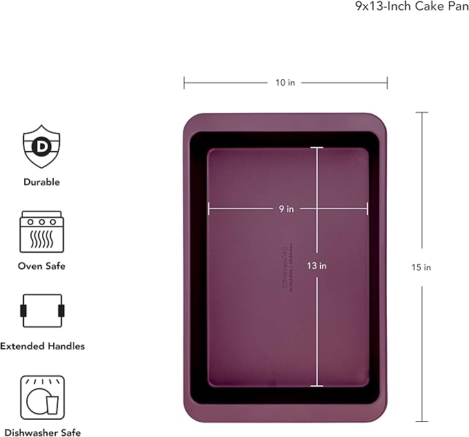 KitchenAid Nonstick Swiss Engineered Aluminized Steel Cake Pan, Dishwasher Safe, Beetroot, 9 x 13 Inch