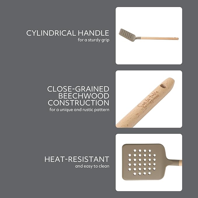 Sur La Table Kitchen Essential Chef's Toolkit Silicone Slotted Turner With Beechwood Handle - Taupe