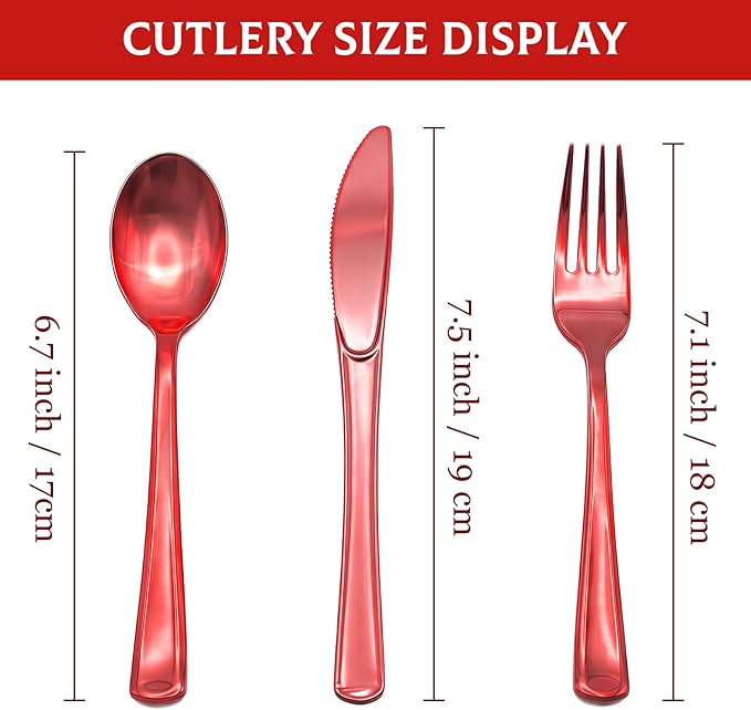 153 Pack Red Plastic Silverware - Heavy Duty Plastic Silverware Set - 51 Forks, 51 Knives, 51 Spoons Plastic Cutlery Disposable utensils for Valentine's Day Holiday Party Weddings Daily Use