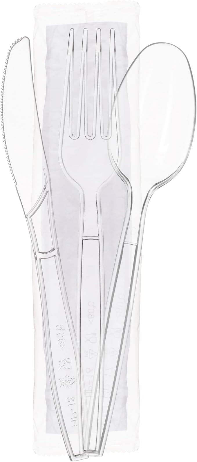 Individually Wrapped Plastic Cutlery Set with Napkin - 100 Pack Heavy Duty Disposable Forks, Spoons, Knives - Sanitary Wrapped Utensils Packets for Restaurants, Catering, Takeout, Parties (Clear)