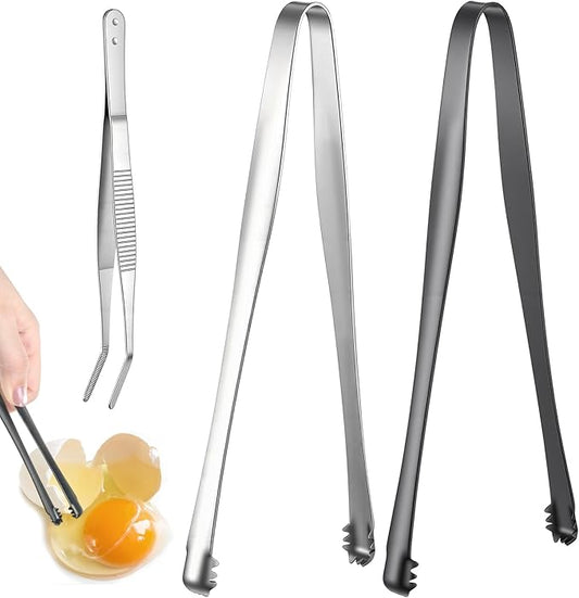 3pcs Egg Chalaza Remover Tongs, 5.98 Inch Toothed Design, Stainless Steel Eggshell Fragment Remover Tweezers, Multipurpose Kitchen Gadget for Eggshell Removal, Food Handling, Baking and Cooking Tools